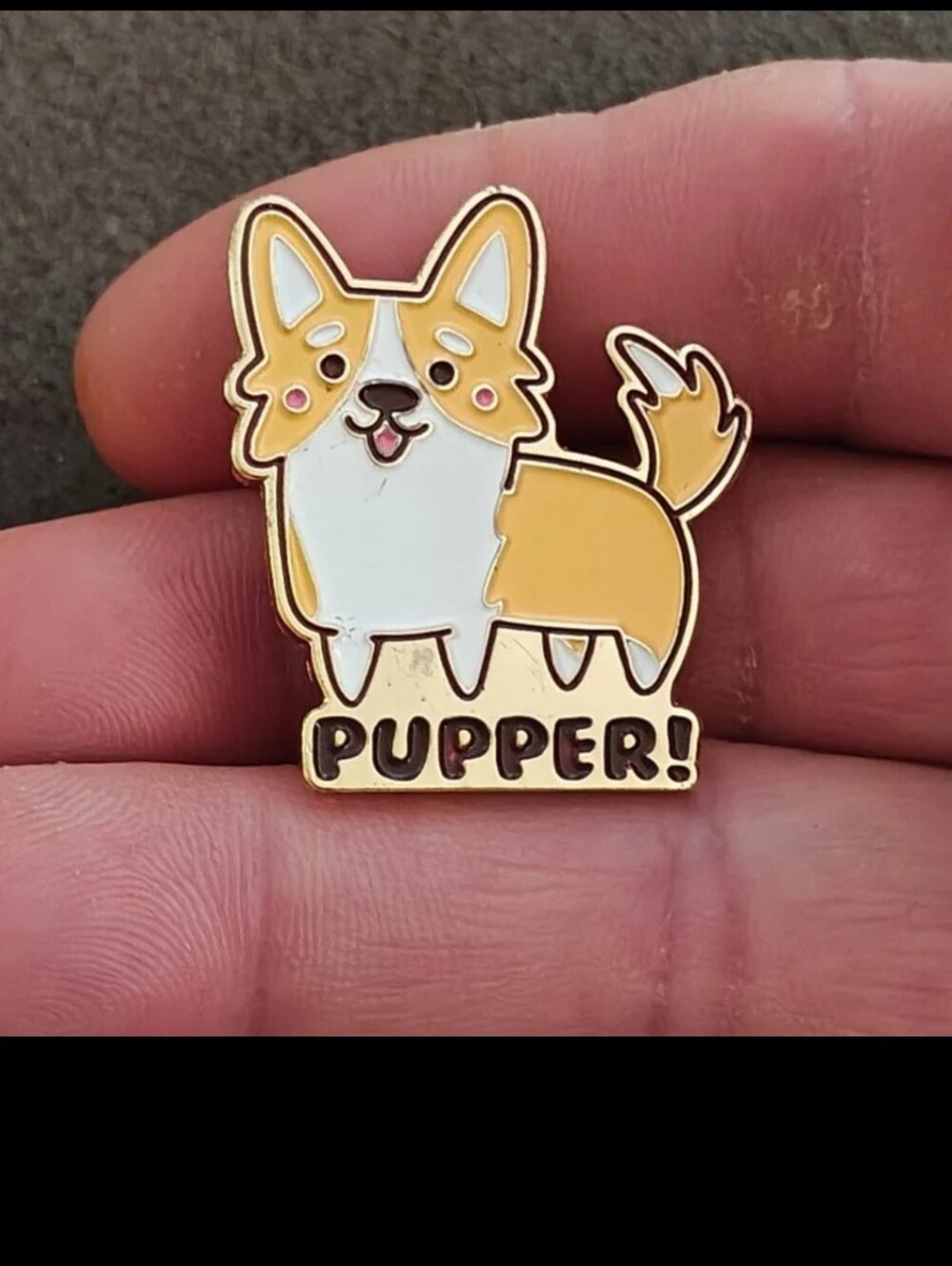 Corgi Pupper! Gold Tone Yellow & White Enamel Pin